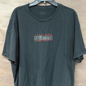 All Saints Men's Charcoal Tee with Red Logo